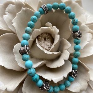 Turquoise silver stackable bead bracelet